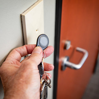 access key fobs scanned on proximity reader