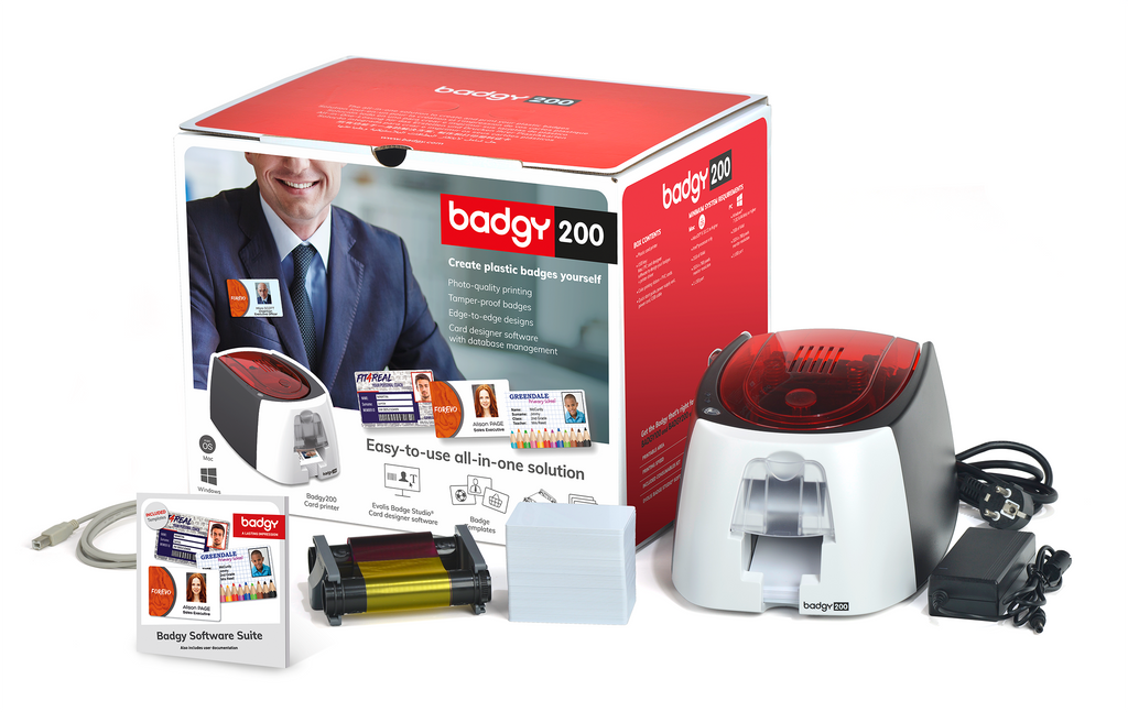 Evolis Badgy200 B22U0000RS single sided badge printer kit