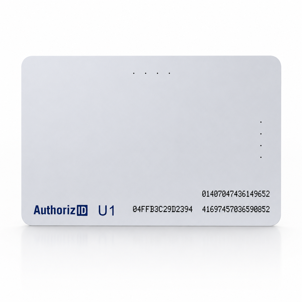 AuthorizID MIFARE Ultralight EV1 CR80 NFC smart card with printed card number for ticketing loyalty programs and contactless identification