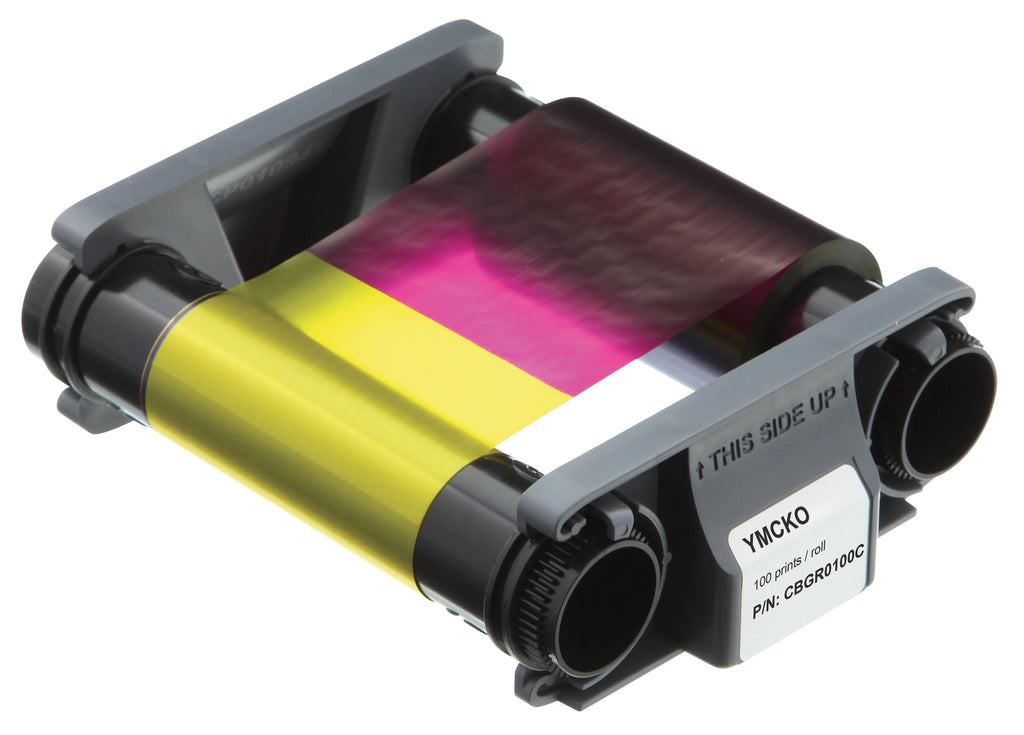 Genuine Evolis Badgy200 and Badgy100 printer ribbon part number CBGR0100C YMCKO color cartridge for ID card printing