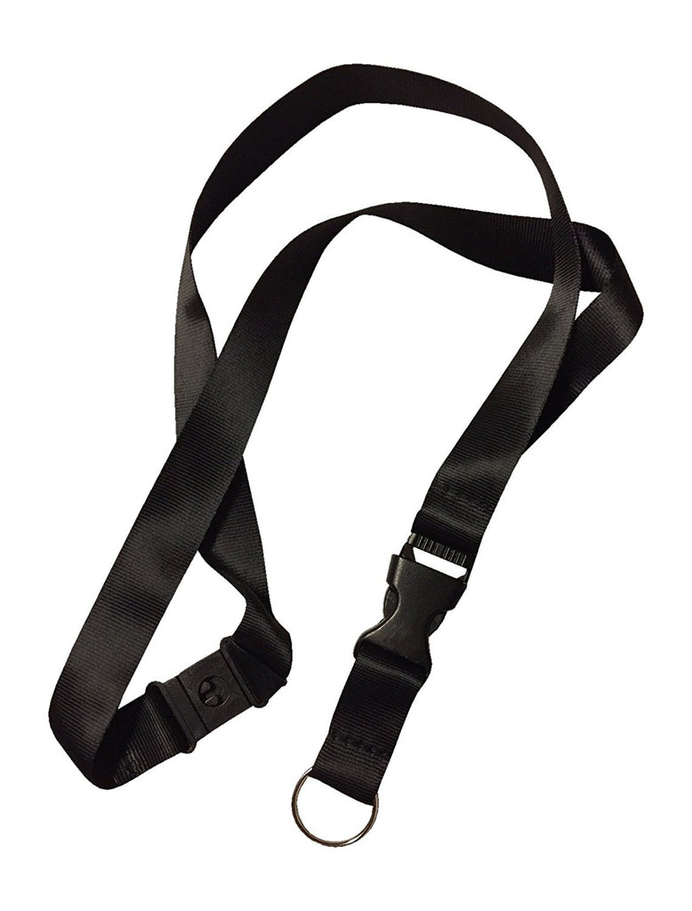 Black breakaway credential lanyard compatible with RFID access cards, NFC tags, smart cards, visitor badges, and proximity key fobs.